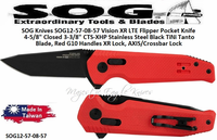 SOG Knives SOG12-57-08-57 Vision XR LTE Flipper Pocket Knife 4-5/8" Closed 3-3/8" CTS-XHP Stainless Steel Black TiNi Tanto Blade, Red G10 Handles XR Lock, AXIS/Crossbar Lock 