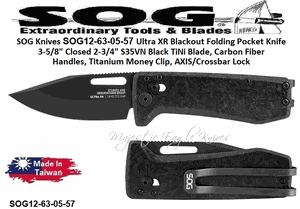 SOG Knives SOG12-61-05-57 Pentagon XR LTE Flipper Pocket Knife 4-3/4" Closed 3-5/8" CTS-XHP Stainless Steel Graphite TiNi Plain Blade, Black G10 Handles XR Lock, AXIS/Crossbar Lock 