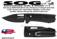 SOG Knives SOG12-61-05-57 Pentagon XR LTE Flipper Pocket Knife 4-3/4" Closed 3-5/8" CTS-XHP Stainless Steel Graphite TiNi Plain Blade, Black G10 Handles XR Lock, AXIS/Crossbar Lock 