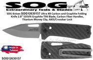 SOG Knives SOG12-63-01-57 Ultra XR Carbon and Graphite Folding Knife 2.8" S35VN Graphite TiNi Blade, Carbon Fiber Handles, Titanium Money Clip, AXIS/Crossbar Lock 