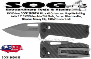 SOG Knives SOG12-63-01-57 Ultra XR Carbon and Graphite Folding Knife 2.8" S35VN Graphite TiNi Blade, Carbon Fiber Handles, Titanium Money Clip, AXIS/Crossbar Lock SOG Knives SOG12-63-01-57 Ultra XR Carbon and Graphite Folding Knife 2.8" S35VN Graphite TiNi Blade, Carbon Fiber Handles, Titanium Money Clip, AXIS/Crossbar Lock