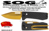 SOG Knives SOG12-63-02-57 Ultra XR Carbon and Gold Folding Knife 2.8" S35VN Gold TiNi Blade, Carbon Fiber Handles, Titanium Money Clip, AXIS/Crossbar Lock