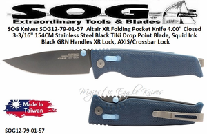 SOG Knives SOG12-79-01-57 Altair XR Folding Pocket Knife 4" Closed 3-3/16" 154CM Black TiNi Drop Point Blade, Squid Ink Black GRN Handles - XR Lock, AXIS/Crossbar Lock SOG Knives SOG12-79-01-57 Altair XR Folding Pocket Knife 4" Closed 3-3/16" 154CM Black TiNi Drop Point Blade, Squid Ink Black GRN Handles - XR Lock, AXIS/Crossbar Lock
