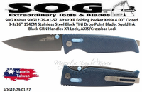 SOG Knives SOG12-79-01-57 Altair XR Folding Pocket Knife 4" Closed 3-3/16" 154CM Black TiNi Drop Point Blade, Squid Ink Black GRN Handles - XR Lock, AXIS/Crossbar Lock 
