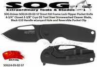 SOG Knives SOG14-03-02-57 Stout FLK Frame Lock Flipper Pocket Knife 4-3/4" Closed 2-3/8" Cryo D2 Tool Steel Stonewashed Cleaver Blade, Black G10 Handle w/Lanyard Hole and Reversible Pocket Clip
