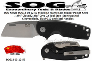 SOG Knives SOG14-03-11-57 Stout FLK Frame Lock Flipper Pocket Knife 3-3/4" Closed 2-3/8" Cryo D2 Tool Steel Stonewashed Cleaver Blade, OD Green G10 and Steel Handles 