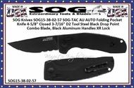 SOG Knives SOG15-38-02-57 SOG-TAC AU AUTO Folding Pocket Knife 4-5/8" Closed 3-7/16" D2 Tool Steel Black Drop Point Combo Blade, Black Aluminum Handles XR Lock