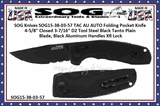 SOG Knives SOG15-38-03-57 TAC AU AUTO Folding Pocket Knife 4-5/8" Closed 3-7/16" D2 Tool Steel Black Tanto Plain Blade, Black Aluminum Handles XR Lock 