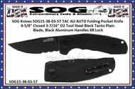 SOG Knives SOG15-38-03-57 TAC AU AUTO Folding Pocket Knife 4-5/8" Closed 3-7/16" D2 Tool Steel Black Tanto Plain Blade, Black Aluminum Handles XR Lock 