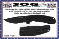 SOG Knives SOG15-38-03-57 TAC AU AUTO Folding Pocket Knife 4-5/8" Closed 3-7/16" D2 Tool Steel Black Tanto Plain Blade, Black Aluminum Handles XR Lock 