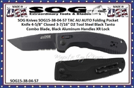 SOG Knives SOG15-38-04-57 TAC AU AUTO Folding Pocket Knife 4-5/8" Closed 3-7/16" D2 Tool Steel Black Tanto Combo Blade, Black Aluminum Handles XR Lock 