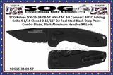 SOG Knives SOG15-38-08-57 SOG-TAC AU Compact AUTO Folding Knife 4-1/16 Closed 2-15/16" D2 Tool Steel Black Drop Point Combo Blade, Black Aluminum Handles XR Lock 