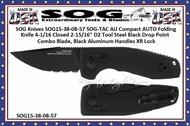 SOG Knives SOG15-38-08-57 SOG-TAC AU Compact AUTO Folding Knife 4-1/16 Closed 2-15/16" D2 Tool Steel Black Drop Point Combo Blade, Black Aluminum Handles XR Lock 
