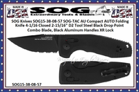 SOG Knives SOG15-38-08-57 SOG-TAC AU Compact AUTO Folding Knife 4-1/16 Closed 2-15/16" D2 Tool Steel Black Drop Point Combo Blade, Black Aluminum Handles XR Lock 