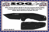 SOG� Knives SOG15-38-09-57 TAC AU Compact AUTO Folding Pocket Knife 4-1/16 Closed 2-15/16" Black Tanto Plain Blade, Black Aluminum Handles XR Lock 