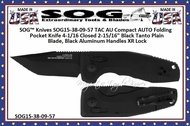 SOG� Knives SOG15-38-09-57 TAC AU Compact AUTO Folding Pocket Knife 4-1/16 Closed 2-15/16" Black Tanto Plain Blade, Black Aluminum Handles XR Lock 