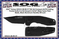 SOG� Knives SOG15-38-09-57 TAC AU Compact AUTO Folding Pocket Knife 4-1/16 Closed 2-15/16" Black Tanto Plain Blade, Black Aluminum Handles XR Lock 