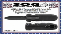 SOG� Knives SOG15-61-0-1-57 Pentagon AUTO OTF Pocket Knife 5-1/4" Closed 3-3/4" S35VN Black Double Edge Dagger Blade, Black Aluminum Handles