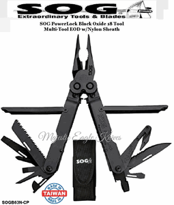 SOG Knives SOGB63N-CP SOG PowerLock EOD w/V-Cutter Black Oxide Finish Multi-Tool & Nylon Sheath