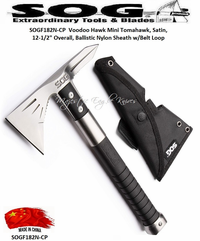 SOG� Knives SOGF182N-CP  Voodoo Hawk Mini Tomahawk, Satin, 12-1/2" Overall, Ballistic Nylon Sheath w/Belt Loop 