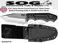SOG Knives SOGJB02K-CP SOG Jason Brous Growl Fixed 3.6" Satin Tanto Bladed Hunting Knife & Molded Nylon Sheath