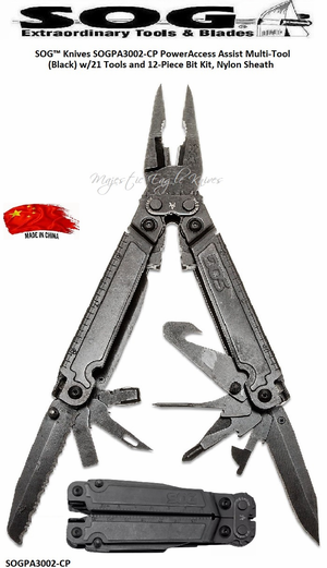 SOG� Knives SOGPA3002-CP PowerAccess Assist Multi-Tool (Black) w/21 Tools and 12-Piece Bit Kit, Nylon Sheath 