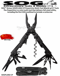 SOG� Knives SOGPL1002-CP PowerLitre Multi-Tool (Black) w/17 Tools The PowerLitre is a mini multi-tool that delivers full-sized utility, including the first SOG multitool to include a corkscrew