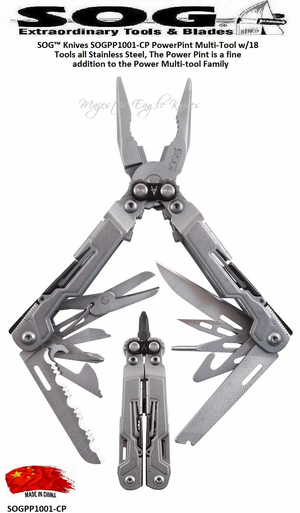 SOG™ Knives SOGPP1001-CP PowerPint Multi-Tool w/18 Tools all Stainless Steel, The Power Pint is a fine addition to the Power Multi-tool Family SOG™ Knives SOGPP1001-CP PowerPint Multi-Tool w/18 Tools all Stainless Steel, The Power Pint is a fine addition to the Power Multi-tool Family
