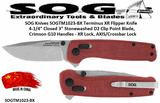SOG Knives SOGTM1023-BX Terminus XR Flipper Pocket Knife 4-1/4" Closed 3" Stonewashed D2 Tool Steel Clip Point Blade, Crimson G10 Handles - XR Lock, AXIS/Crossbar Lock 