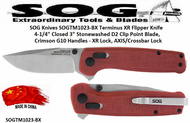 SOG Knives SOGTM1023-BX Terminus XR Flipper Pocket Knife 4-1/4" Closed 3" Stonewashed D2 Tool Steel Clip Point Blade, Crimson G10 Handles - XR Lock, AXIS/Crossbar Lock 