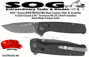 SOG� Knives SOGTM1032-BX Black Carbon Fiber & Graphite 4-3/16 Closed 2.95" Terminus XR LTE S35VN Stainless Steel Blade Pocket Knife