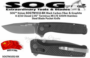 SOG™ Knives SOGTM1032-BX Black Carbon Fiber & Graphite 4-3/16 Closed 2.95" Terminus XR LTE S35VN Stainless Steel Blade Pocket Knife SOG™ Knives SOGTM1032-BX Black Carbon Fiber & Graphite 4-3/16 Closed 2.95" Terminus XR LTE S35VN Stainless Steel Blade Pocket Knife