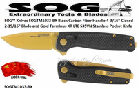 SOG� Knives SOGTM1033-BX Black Carbon Fiber Handle 4-3/16" Closed 2-15/16" Blade and Gold Terminus XR LTE S35VN Stainless Pocket Knife