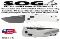 SOG Knives SOG11-18-10-41 SOG Flash AT Concrete Assisted Folding Pocket Knife 4-3/4" Closed 3-7/16" D2 Tool Steel Black TiNi Plain Blade, Concrete/Cool Gray Glass Reinforced Nylon Handles, AXIS/Crossbar Lock