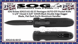 SOG15-61-02-57 Pentagon AUTO OTF Pocket Knife 5-1/4" Closed 3-3/4" S35VN Black Double Edge Dagger Blade, Flat Dark Earth Aluminum Handles