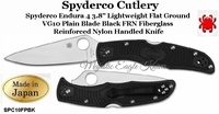 SPC10FPBK Spyderco Endura Flat Ground 3-3/4" VG10 Satin Plain Blade, Black FRN Handled Knife