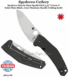 Spyderco Cutlery Spyderco SPC211TIP Spyderco Spydie Chef Knife, 3.32 Inch LC200N Ball Bearing Steel Blade, Titanium Handle