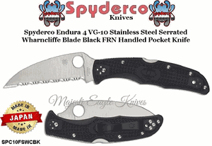 Spyderco SPC10FSWCBK Spyderco Endura 4 VG-10 Stainless Steel Serrated Wharncliffe Blade Black FRN Handled Pocket Knife