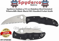 Spyderco SPC10FSWCBK Spyderco Endura 4 VG-10 Stainless Steel Serrated Wharncliffe Blade Black FRN Handled Pocket Knife