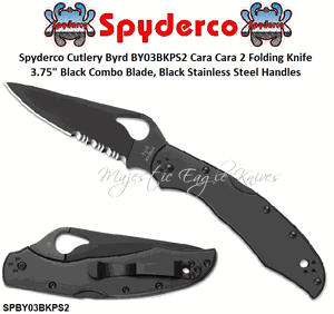 Spyderco Cutlery Byrd SPBY03BKPS2 Cara Cara 2 Pocket Knife 3.75" Black Combo Blade, Black Stainless Steel Handles