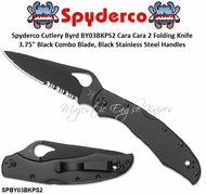 Spyderco Cutlery Byrd SPBY03BKPS2 Cara Cara 2 Pocket Knife 3.75" Black Combo Blade, Black Stainless Steel Handles