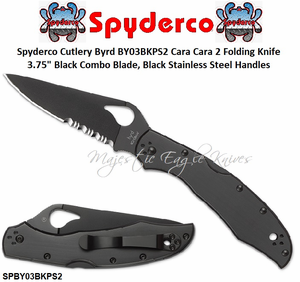 Spyderco Cutlery Byrd SPBY03BKPS2 Cara Cara 2 Pocket Knife 3.75" Black Combo Blade, Black Stainless Steel Handles Spyderco Cutlery Byrd SPBY03BKPS2 Cara Cara 2 Pocket Knife 3.75" Black Combo Blade, Black Stainless Steel Handles