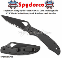 Spyderco Cutlery Byrd SPBY03BKPS2 Cara Cara 2 Pocket Knife 3.75" Black Combo Blade, Black Stainless Steel Handles
