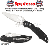 Spyderco Cutlery Byrd SPBY03GP2 Cara Cara 2 Pocket Knife 3-3/4" Plain Flat-Ground Blade, G10 Handles
