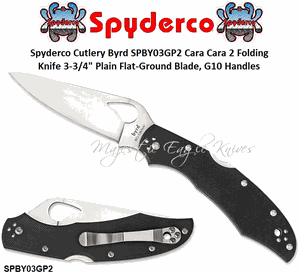 Spyderco Cutlery Byrd SPBY03GP2 Cara Cara 2 Pocket Knife 3-3/4" Plain Flat-Ground Blade, G10 Handles