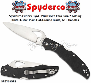 Spyderco Cutlery Byrd SPBY03GP2 Cara Cara 2 Pocket Knife 3-3/4" Plain Flat-Ground Blade, G10 Handles Spyderco Cutlery Byrd SPBY03GP2 Cara Cara 2 Pocket Knife 3-3/4" Plain Flat-Ground Blade, G10 Handles