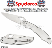 Spyderco Cutlery Byrd SPBY03P2 Cara Cara 2 Folding Knife 3-3/4" Plain Flat-Ground Blade, Stainless Steel Handles