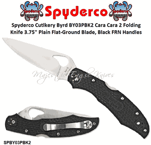 Spyderco Cutlery Byrd SPBY03PBK2 Cara Cara 2 Folding Knife 3.75" Plain Flat-Ground Blade, Black FRN Handles