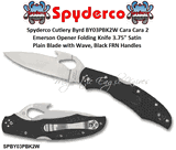 Spyderco Cutlery Byrd SPBY03PBK2W Cara Cara 2 Emerson Opener Folding Knife 3.75" Satin Plain Blade with Wave, Black FRN Handles 