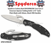 Spyderco Cutlery Byrd SPBY03PBK2W Cara Cara 2 Emerson Opener Folding Knife 3.75" Satin Plain Blade with Wave, Black FRN Handles 